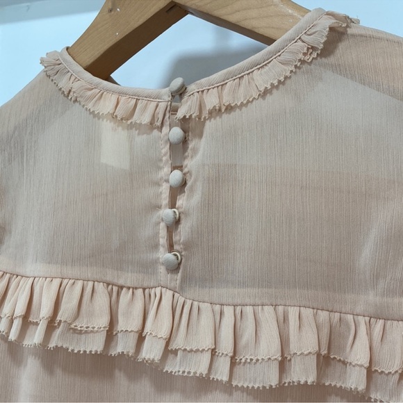 H&M Light Pink Ruffle Lace Trim Chiffon Blouse Size 4 - Picture 4 of 4